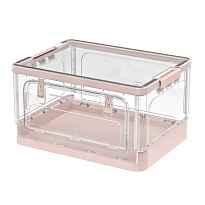 Ящик пластиковый складной прозрачный, дно розовое, 490х360х280 мм, с колесиками в Волгограде