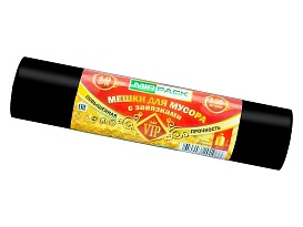 Мешки для мусора 120 л, с завязками, черные, в рулоне 10 шт., ПНД, 15 мкм, 800х750 мм, VIP, Z12010black в Волгограде
