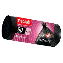 Мешки для мусора 60 л, черные, в рулоне 20 шт., ПНД, 7,4 мкм, 720х600 мм, PACLAN, 600820 в Волгограде