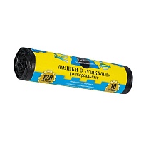 Мешки для мусора 120 л, с ушками, черные, в рулоне 10 шт., ПНД, 13 мкм, 1050х680 мм, Крепакоф, 4607075710436 в Волгограде