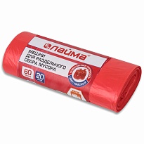 Мешки для мусора 60 л, красный, в рулоне 20 шт., ПНД, 10 мкм, 680х580 мм, LAIMA, 606702 в Волгограде