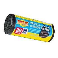 Мешки для мусора 30 л, черные, в рулоне 30 шт., ПНД, 9 мкм, 600х500 мм, Крепак, 4607075710108 в Волгограде