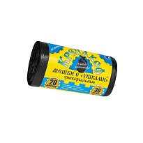 Мешки для мусора 20 л, с ушками, черные, в рулоне 30 шт., ПНД, 10 мкм, 550х440 мм, Крепакоф, 4607075710405 в Волгограде
