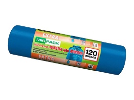 Мешки для мусора 120 л, синие, в рулоне 10 шт., ПНД, 14 мкм, 1100х700 мм, EXTRA, ex1201802 в Волгограде