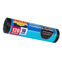 Мешки для мусора 120 л, с ушками, черные, в рулоне 10 шт., ПНД, 15 мкм, 1100х700 мм, Крепак, 4607075710474 в Волгограде