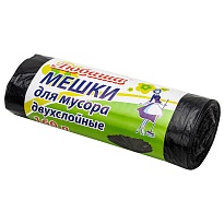 Мешки для мусора 160 л, черные, в рулоне 10 шт., ПВД, 23 мкм, 1200х900 мм, Любаша, 607681 в Волгограде