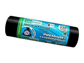 Мешки для мусора 220 л, черные, в рулоне 10 шт., ПВД, 45 мкм, 1250х930 мм, PREMIUM+, 2201068 в Волгограде