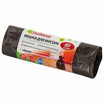 Мешки для мусора 60 л, черные, в рулоне 20 шт., ПНД, 5 мкм, 650х570 мм, Любаша, 605331 в Волгограде