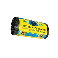 Мешки для мусора 20 л, с ручками, черные, в рулоне 30 шт., ПНД, 10 мкм, 550х440 мм, Крепакоф, 4607075710658 в Волгограде