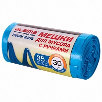 Мешки для мусора 35 л, с ручками, синие, в рулоне 30 шт., ПНД, 9 мкм, 540х500 мм, LAIMA ULTRA, 607683 в Волгограде