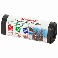 Мешки для мусора 90 л, черные, в рулоне 10 шт., ПВД, 25 мкм, 950х600 мм, LAIMA, 605332 в Волгограде