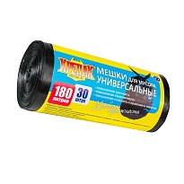 Мешки для мусора 180 л, черные, в рулоне 30 шт., ПНД, 20 мкм, 1150х800 мм, Крепак, 4607075710139 в Волгограде