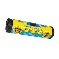 Мешки для мусора 120 л, с ушками, черные, в рулоне 10 шт., ПНД, 13 мкм, 1050х680 мм, Крепакоф, 4607075710252 в Волгограде