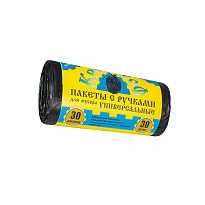 Мешки для мусора 30 л, с ручками, черные, в рулоне 30 шт., ПНД, 9 мкм, 620х480 мм, Крепакоф, 4607075710665 в Волгограде