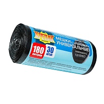 Мешки для мусора 180 л, с ушками, черные, в рулоне 30 шт., ПНД, 20 мкм, 1150х800 мм, Крепак, 4607075710399 в Волгограде