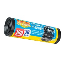 Мешки для мусора 180 л, черные, в рулоне 10 шт., ПНД, 20 мкм, 1150х800 мм, Крепак, 4607075710481 в Волгограде