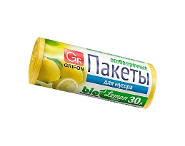 Мешки для мусора 30 л, ароматизированные, Лимон, желтые, в рулоне 20 шт., ПНД, 9 мкм, 560х530 мм, GRIFON Aroma, 101-020 Li в Волгограде