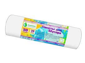 Мешки для мусора 30 л, белые, в рулоне 20 шт., ПНД, 7 мкм, 600х500 мм, MIRPACK Classik, 302042 в Волгограде