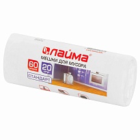 Мешки для мусора 60 л, белые, в рулоне 20 шт., ПНД, 7 мкм, 680х580 мм, LAIMA, 605539 в Волгограде