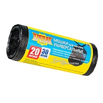 Мешки для мусора 20 л, черные, в рулоне 30 шт., ПНД, 10 мкм, 550х440 мм, Крепак, 4607075710092 в Волгограде