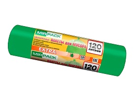 Мешки для мусора 120 л, зеленые, в рулоне 10 шт., ПНД, 14 мкм, 1100х700 мм, EXTRA, ex1201804 в Волгограде