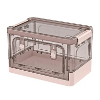 Ящик пластиковый складной прозрачный коричневый, дно розовое, 360х235х230 мм, с колесиками в Волгограде